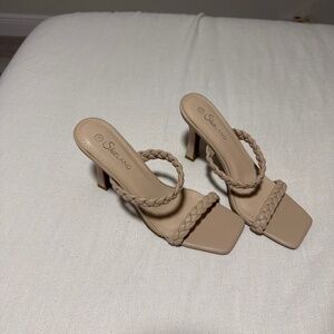 Tan braided heels